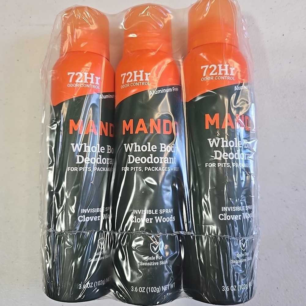 MANDO - Body Deodorant - 72Hr Invisible Spray - 3.6oz - Clover Woods‎ - 3 Pack